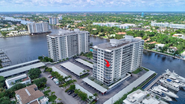 bird's eye view featuring a water view