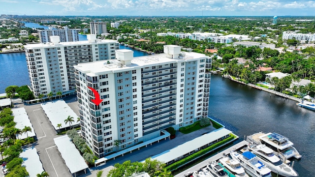 aerial view featuring a water view