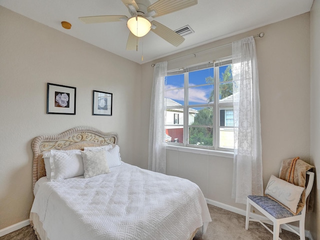 bedroom featuring carpet and ceiling fan