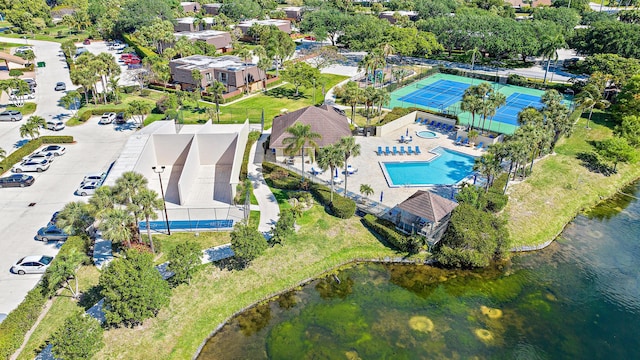 bird's eye view featuring a water view