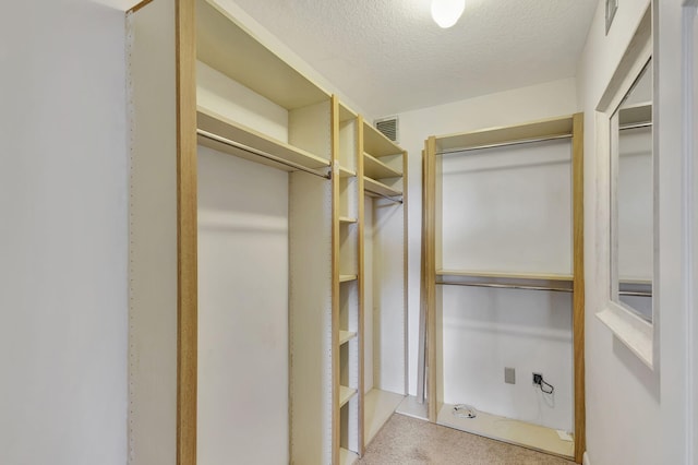 walk in closet with carpet flooring