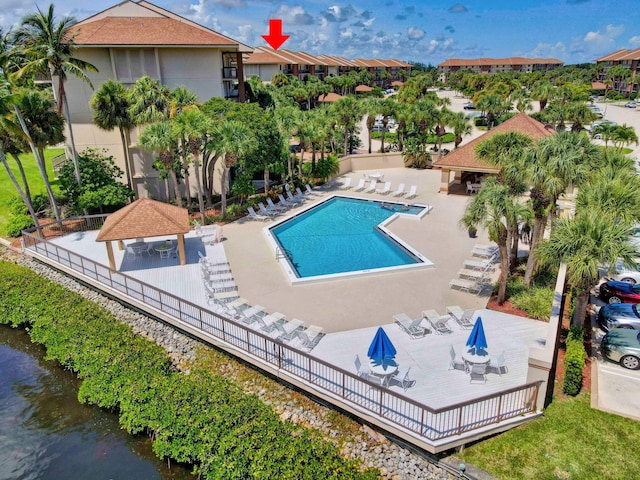 view of pool featuring a patio area and a gazebo