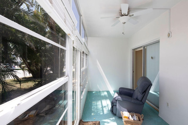 sunroom / solarium featuring ceiling fan and a healthy amount of sunlight