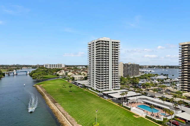 aerial view with a water view