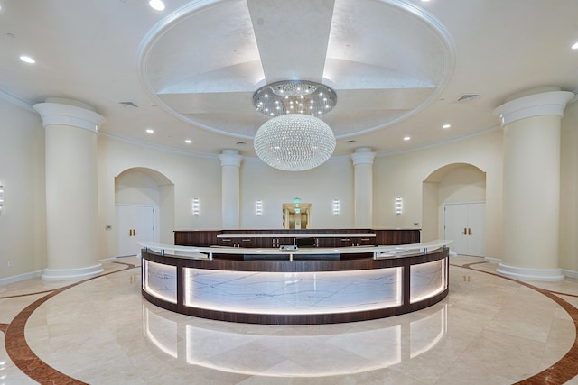 reception with decorative columns