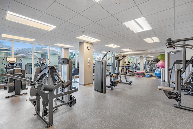 gym with a drop ceiling