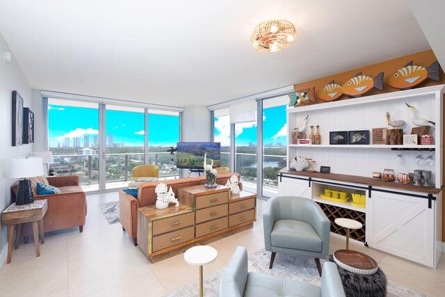 living room with plenty of natural light and expansive windows