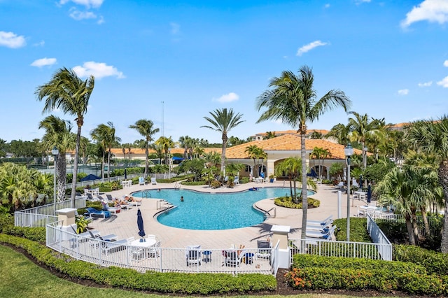 view of pool featuring a patio area