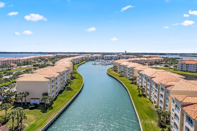 aerial view featuring a water view