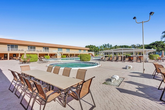 view of swimming pool featuring a jacuzzi