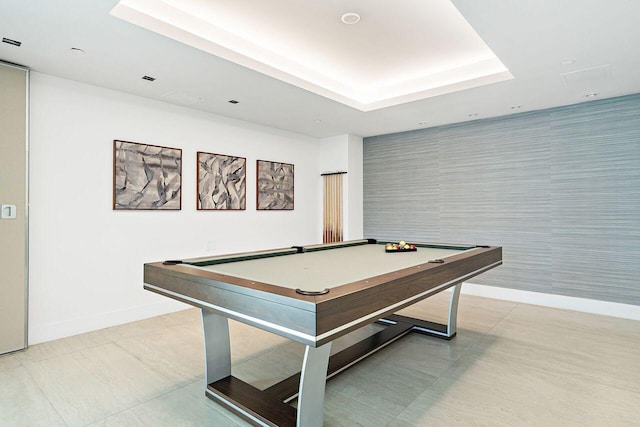 rec room with pool table and light tile floors