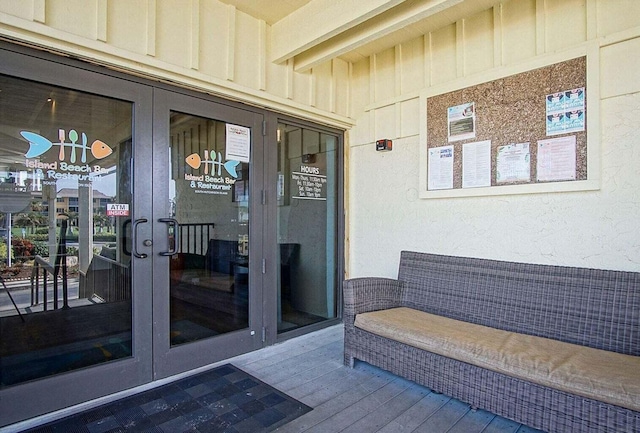 doorway to property featuring french doors