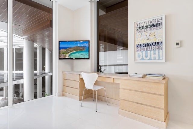 tiled office space with built in desk