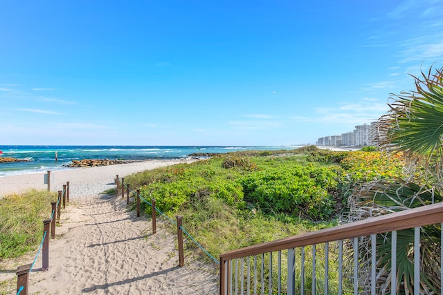 property view of water with a beach view