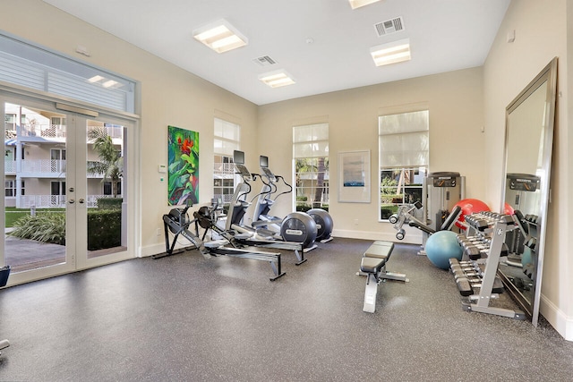 exercise room with french doors