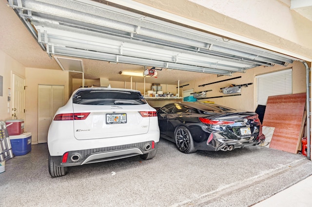 garage with a garage door opener