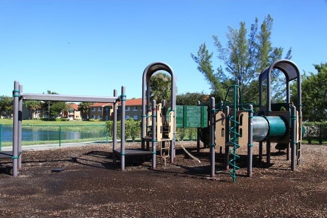 view of playground featuring a water view