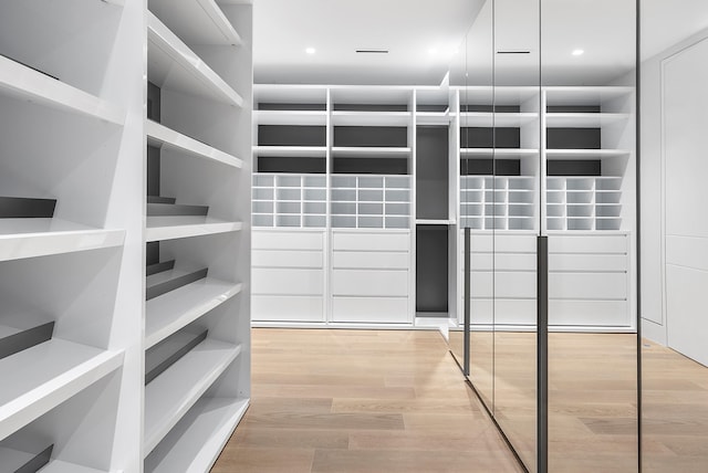 spacious closet featuring light wood-type flooring