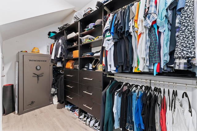 spacious closet with light hardwood / wood-style flooring