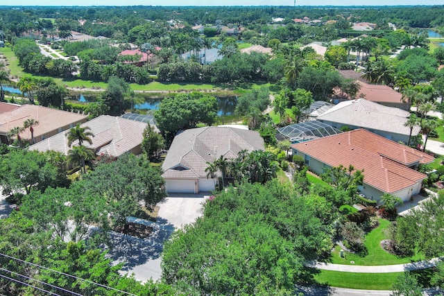 aerial view featuring a water view