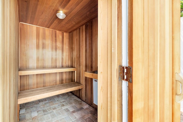 view of sauna featuring tile patterned flooring