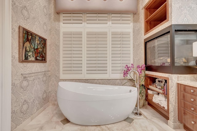 bathroom featuring vanity and tile floors