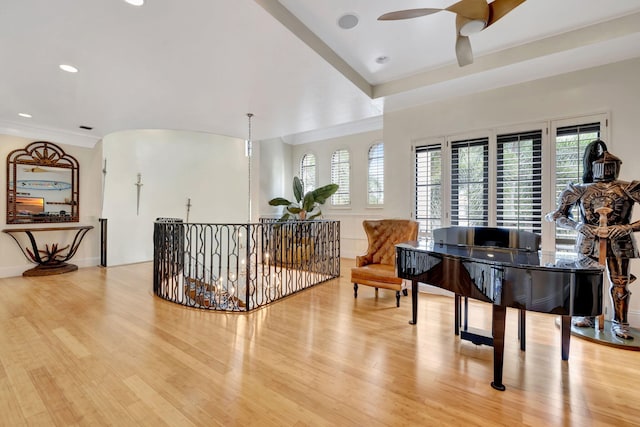 miscellaneous room featuring light hardwood / wood-style flooring and ceiling fan