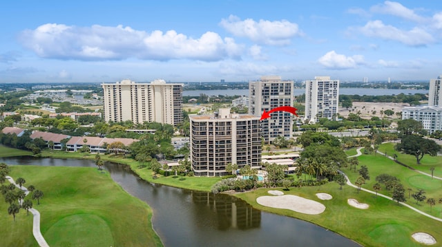 aerial view with a water view