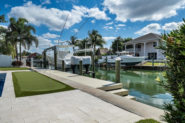 dock area with a water view