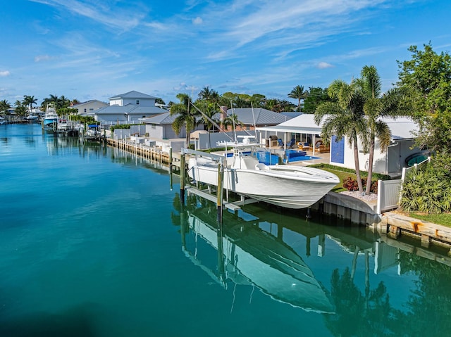 view of dock with a water view