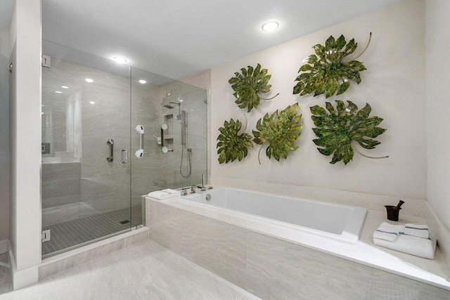 2720 Donald Ross Rd Unit 301, Palm Beach Gardens, FL 33410 - full bathroom with recessed lighting, a bath, and a marble finish shower
