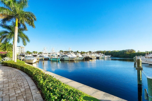 view of dock with a water view