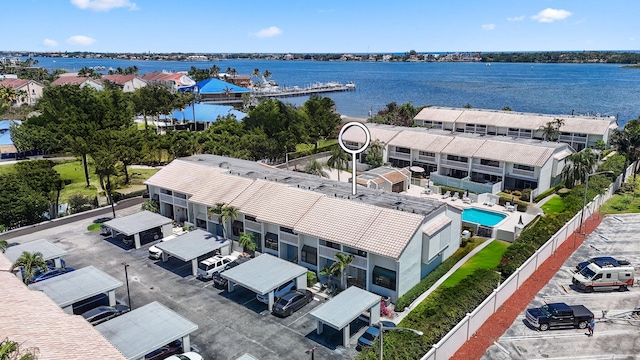 aerial view with a water view