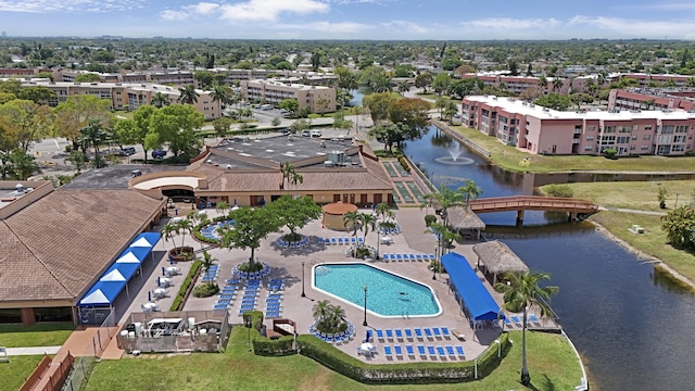 bird's eye view featuring a water view