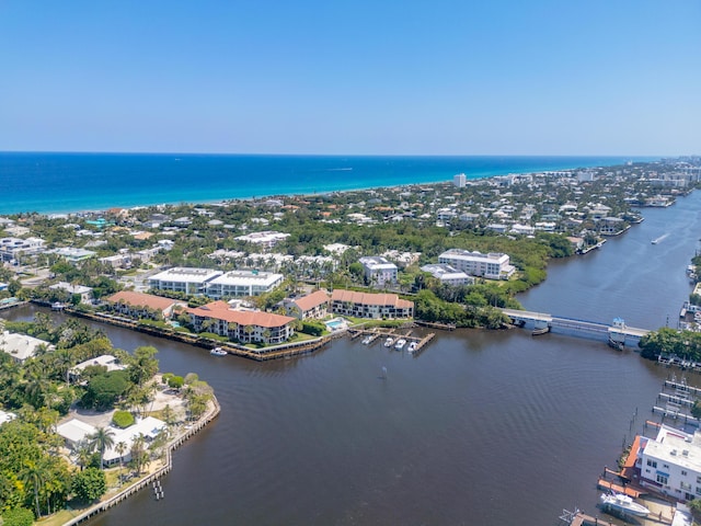 aerial view featuring a water view