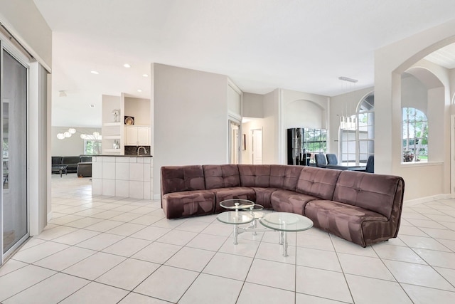 view of tiled living room