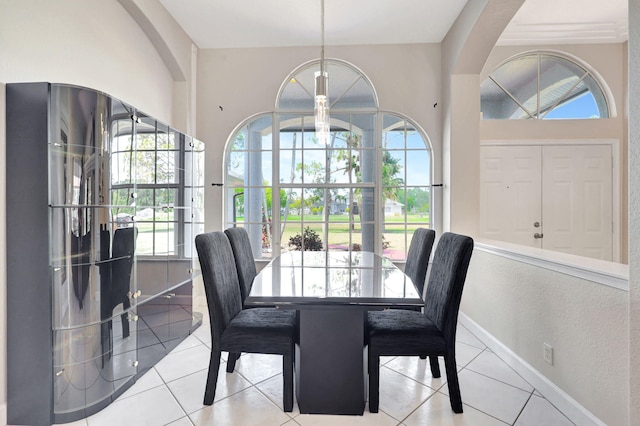 dining area featuring plenty of natural light and light tile flooring