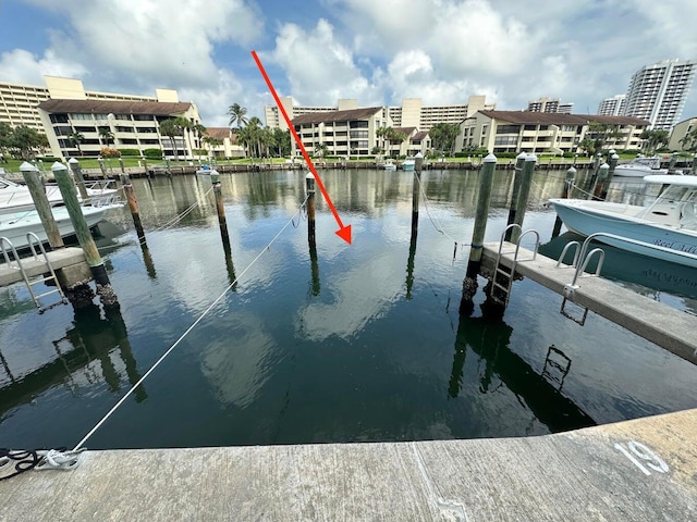 view of dock with a water view