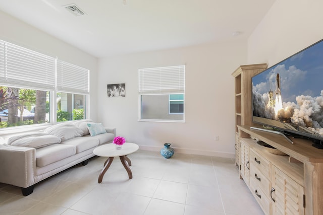 living room with light tile floors