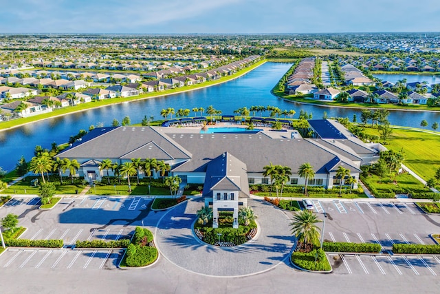 aerial view with a water view