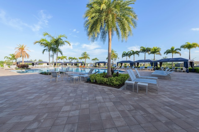 view of terrace with a community pool