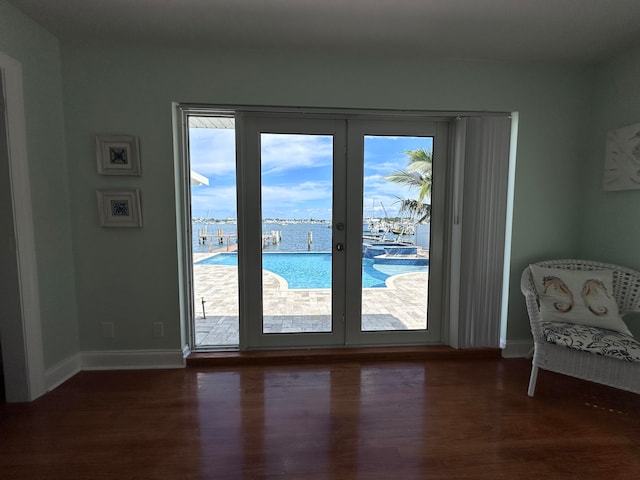 doorway to outside featuring hardwood / wood-style floors and french doors