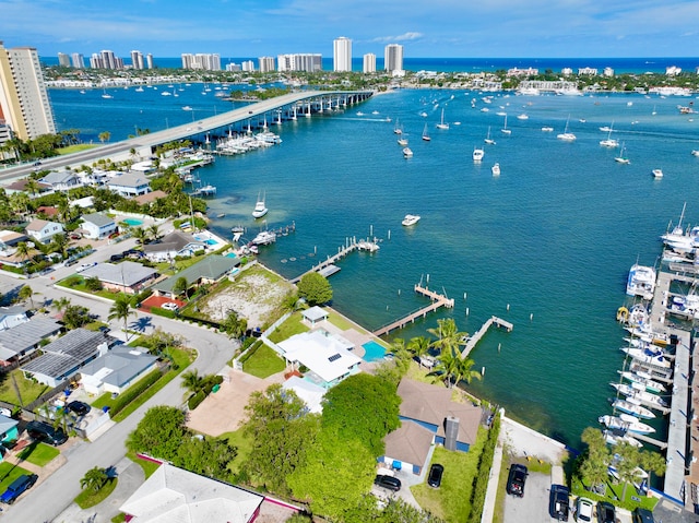 aerial view with a water view