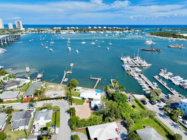 aerial view with a water view