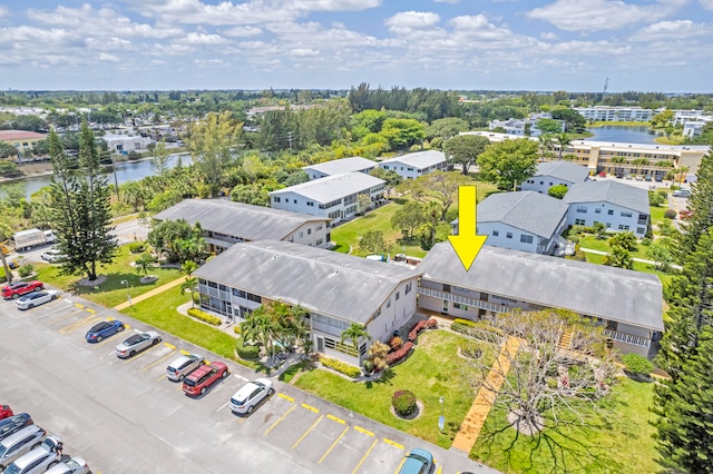 aerial view with a water view