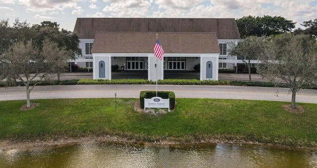 exterior space featuring a water view