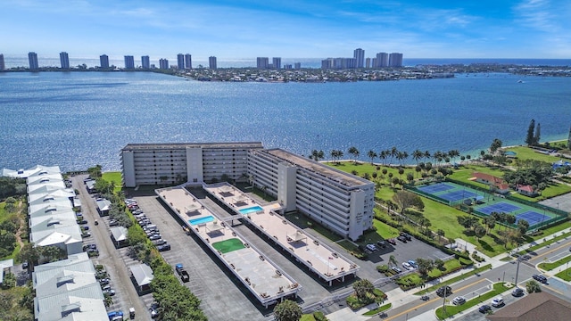 aerial view with a water view