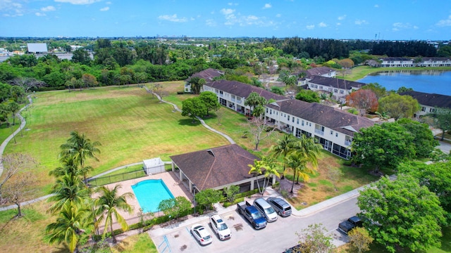 bird's eye view featuring a water view