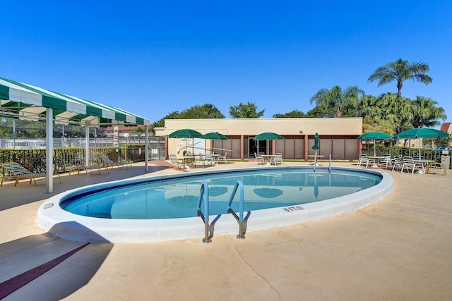 view of pool featuring a patio