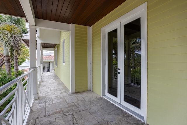 balcony featuring french doors